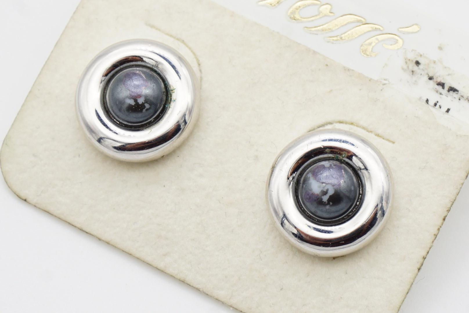 Christian Dior GROSSE 1970s Grey Round Circle Modernist Silver Pierced Earrings For Sale 5
