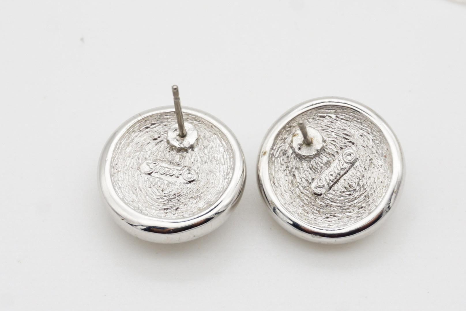 Christian Dior GROSSE 1970s Grey Round Circle Modernist Silver Pierced Earrings For Sale 6