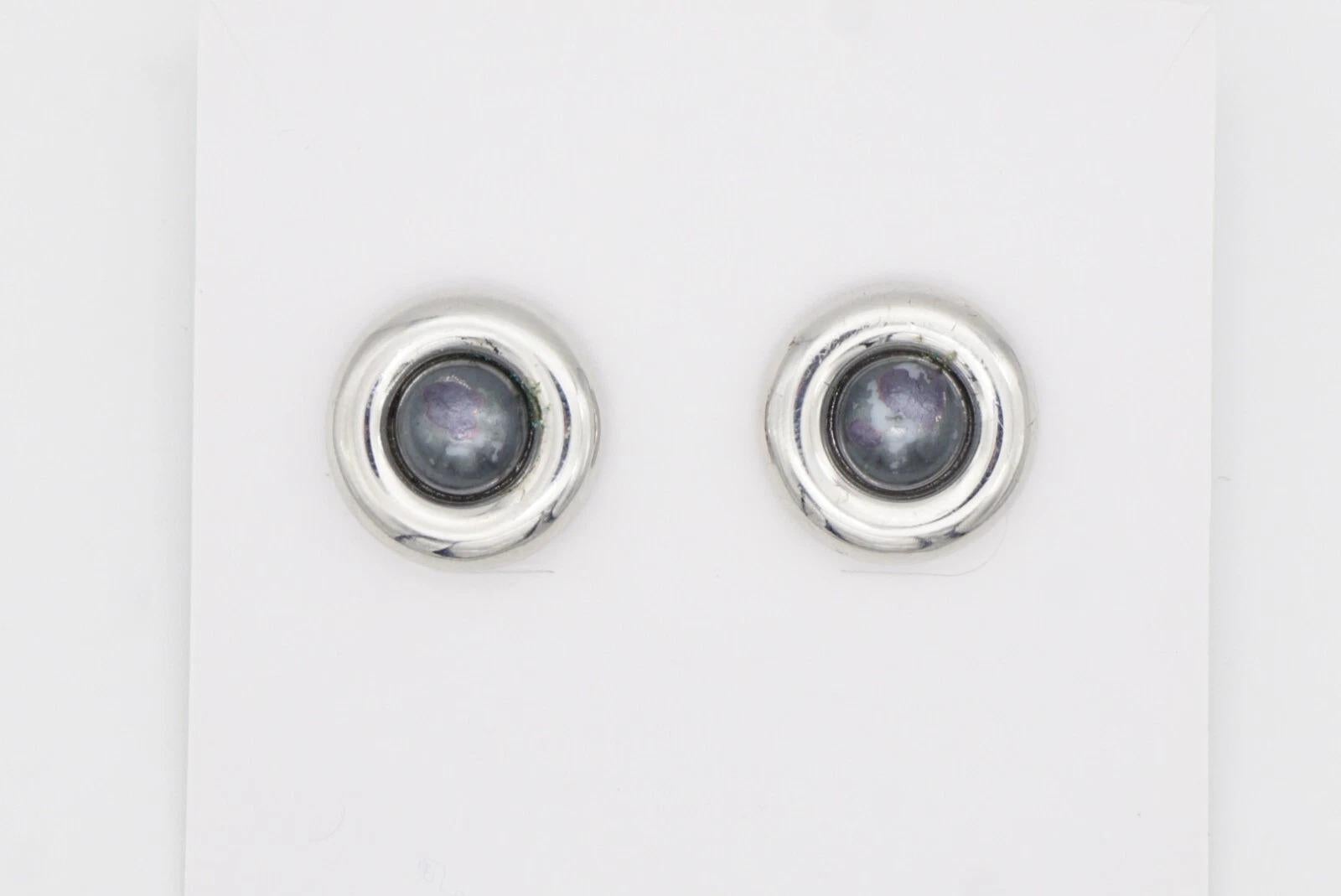 Christian Dior GROSSE 1970s Grey Round Circle Modernist Silver Pierced Earrings For Sale 7