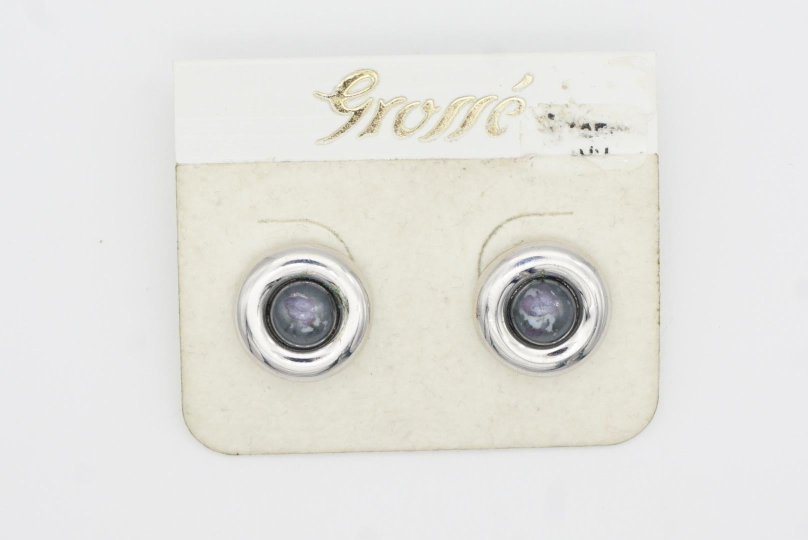 Christian Dior GROSSE 1970s Grey Round Circle Modernist Silver Pierced Earrings For Sale 3