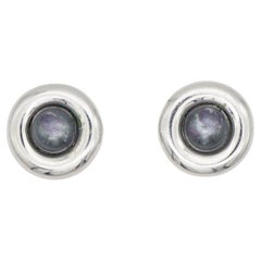 Christian Dior GROSSE 1970s Grey Round Circle Modernist Silver Pierced Earrings