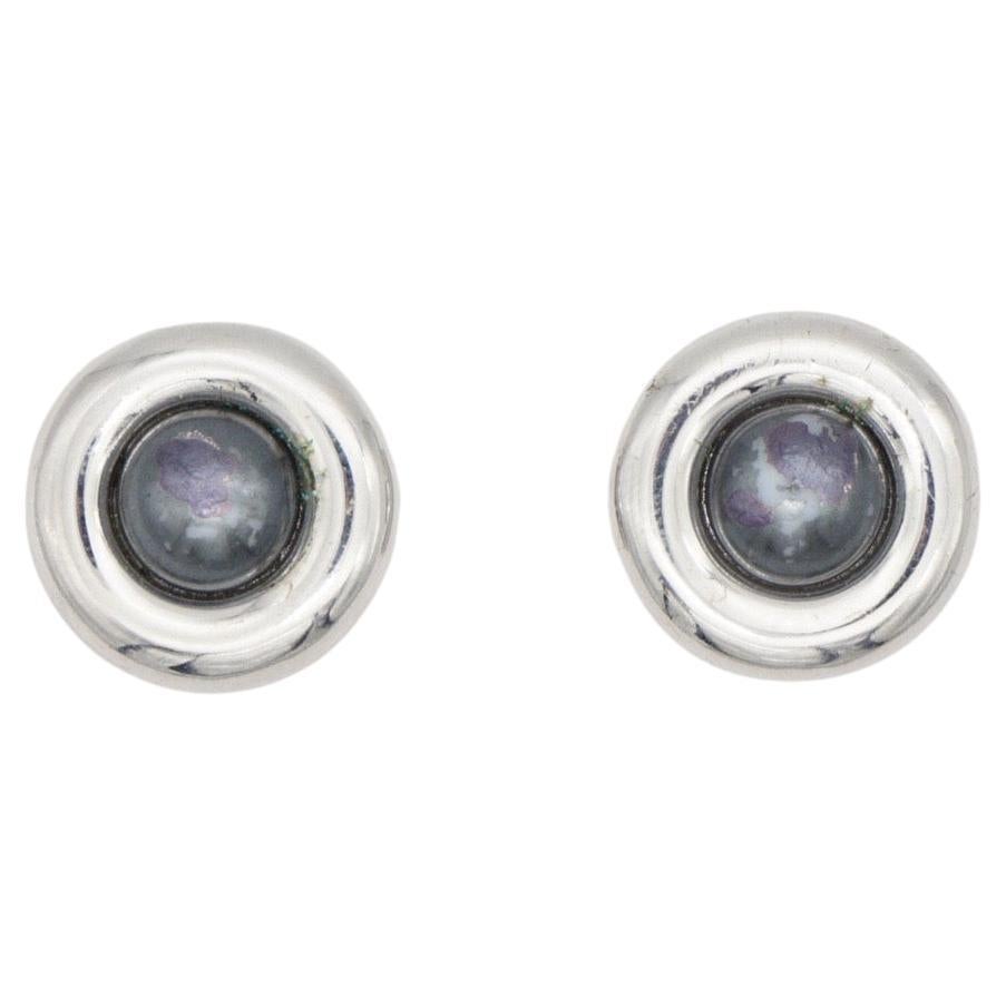 Christian Dior GROSSE 1970s Grey Round Circle Modernist Silver Pierced Earrings