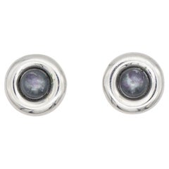 Christian Dior GROSSE 1970s Grey Round Circle Modernist Silver Pierced Earrings