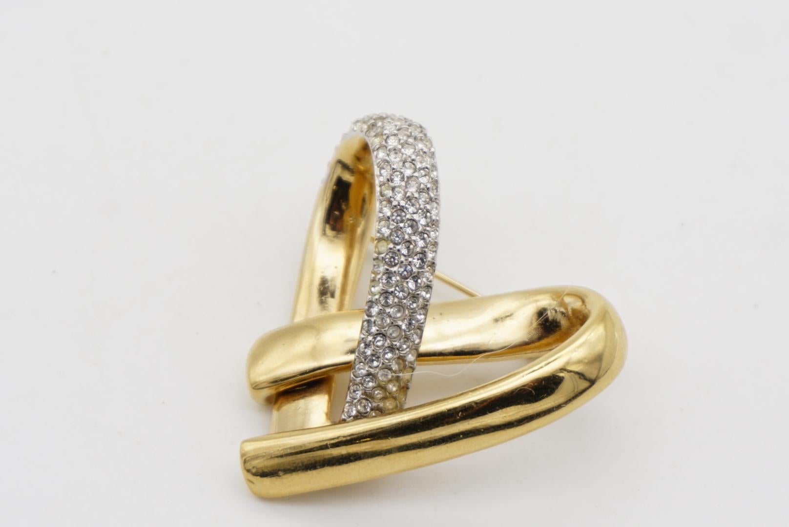 Christian Dior GROSSE 1970er Jahre Herz Liebe Kristalle Silber ineinandergreifende Goldbrosche  im Angebot 6