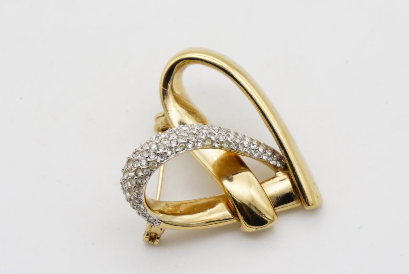 Christian Dior GROSSE 1970s Heart Love Crystals Silver Interlocked Gold Brooch  For Sale 7