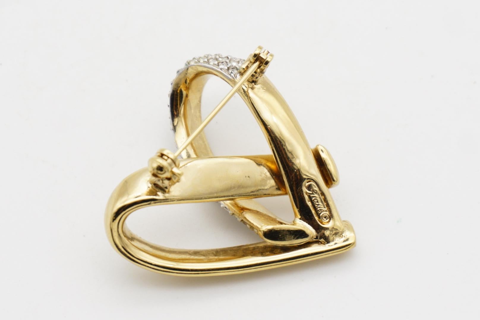 Christian Dior GROSSE 1970er Jahre Herz Liebe Kristalle Silber ineinandergreifende Goldbrosche  im Angebot 8