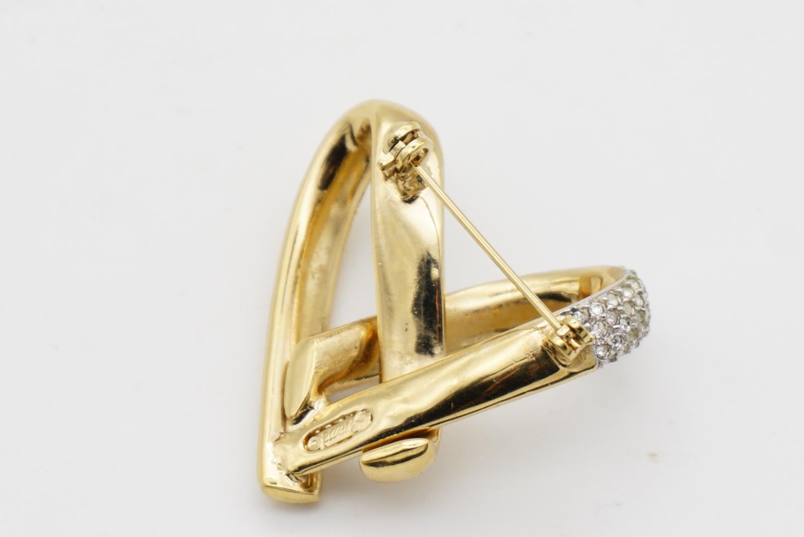 Christian Dior GROSSE 1970er Jahre Herz Liebe Kristalle Silber ineinandergreifende Goldbrosche  im Angebot 9
