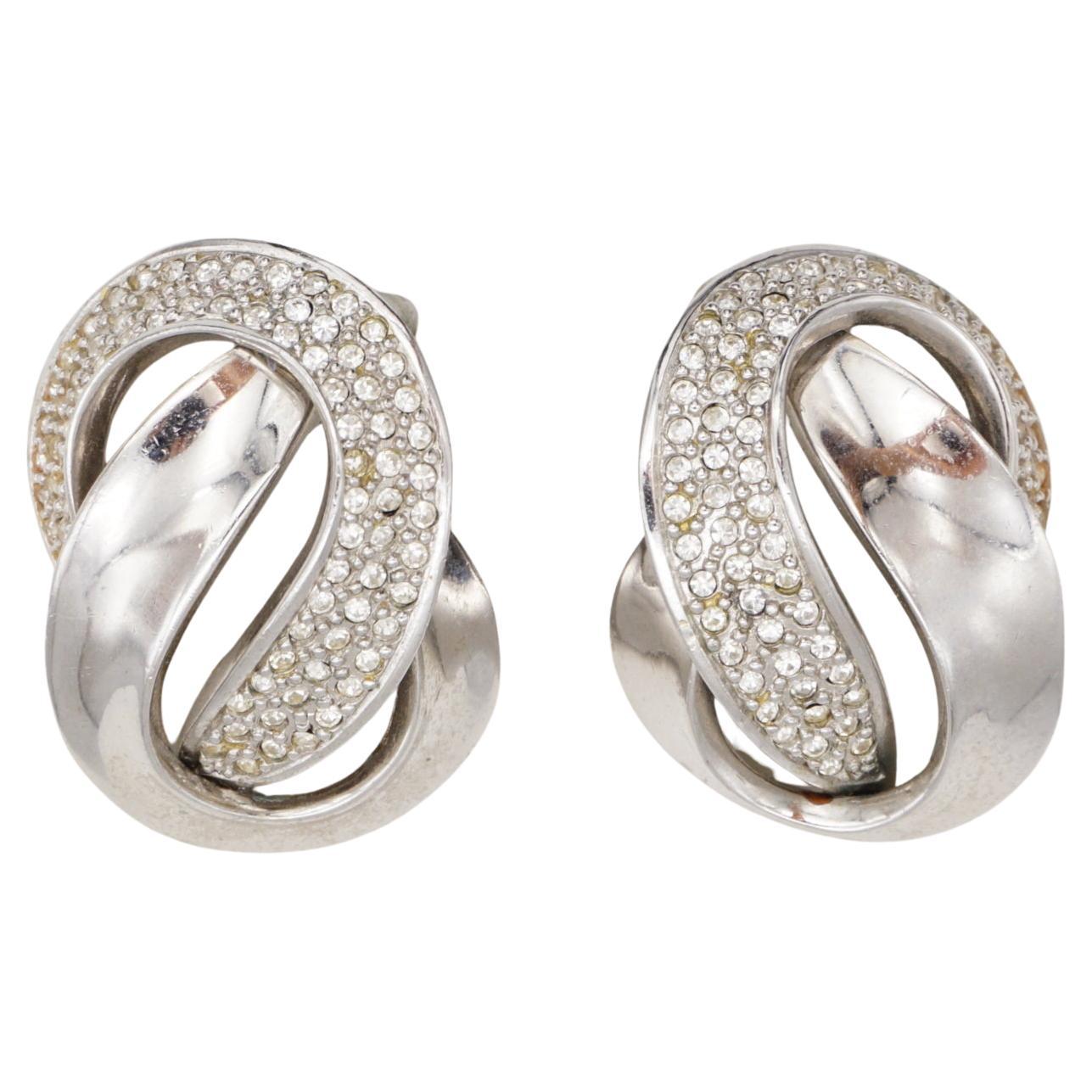 Christian Dior GROSSE 1970s Orecchini d'argento con cristalli intrecciati e massicci in vendita