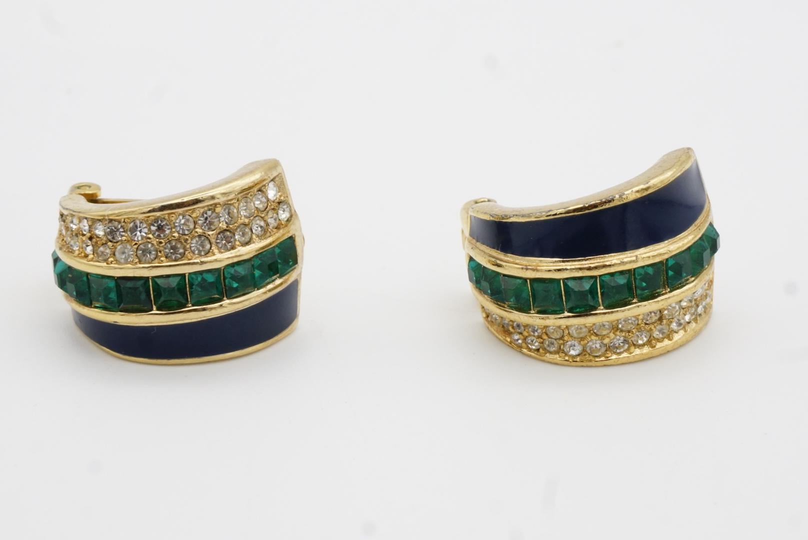 Christian Dior GROSSE 1970s Large Navy Cube Emerald Crystals Dome Hoop Earrings 5