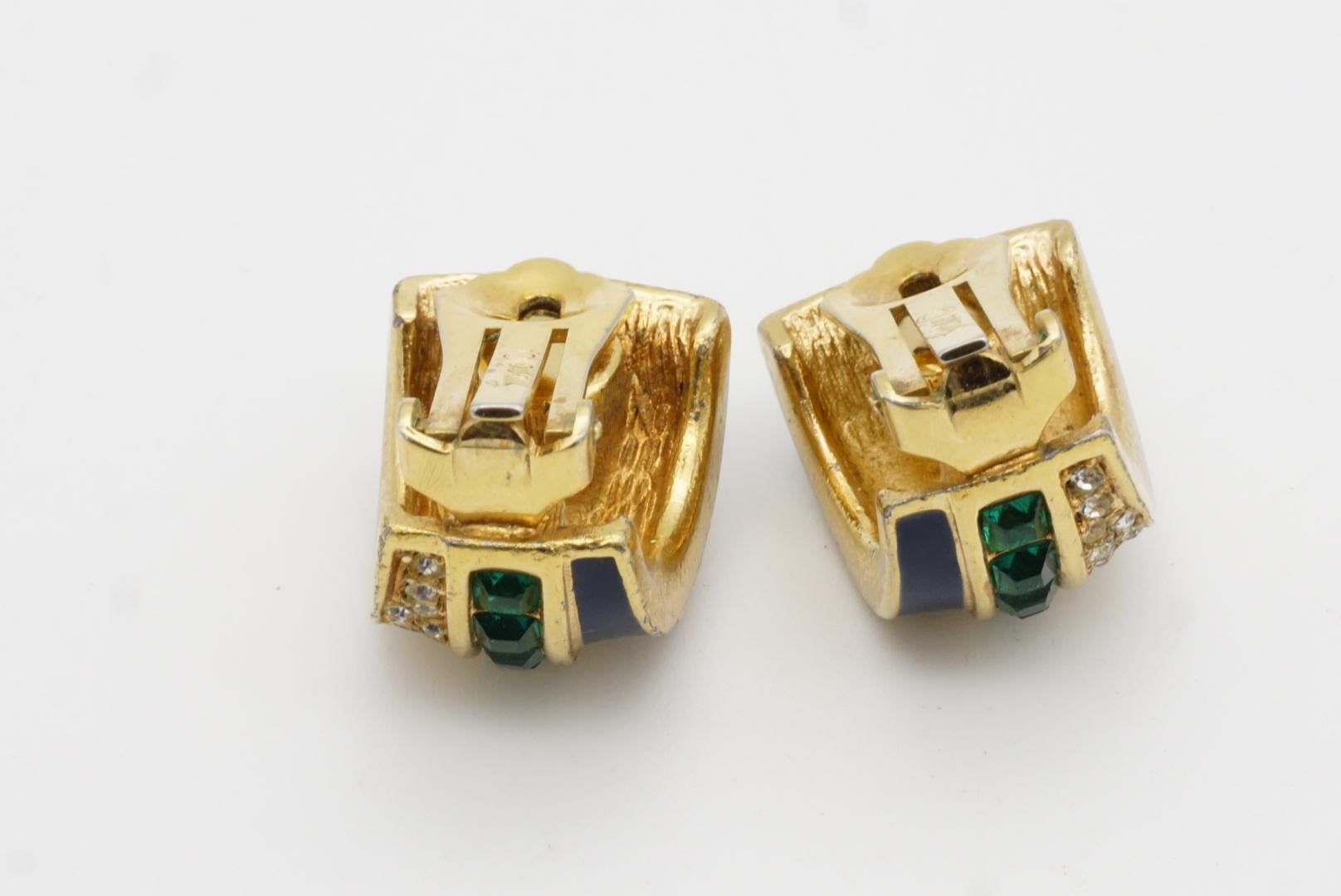 Christian Dior GROSSE 1970s Large Navy Cube Emerald Crystals Dome Hoop Earrings 7