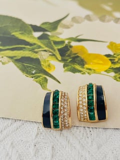 Christian Dior GROSSE 1970s Large Navy Cube Emerald Crystals Dome Hoop Earrings