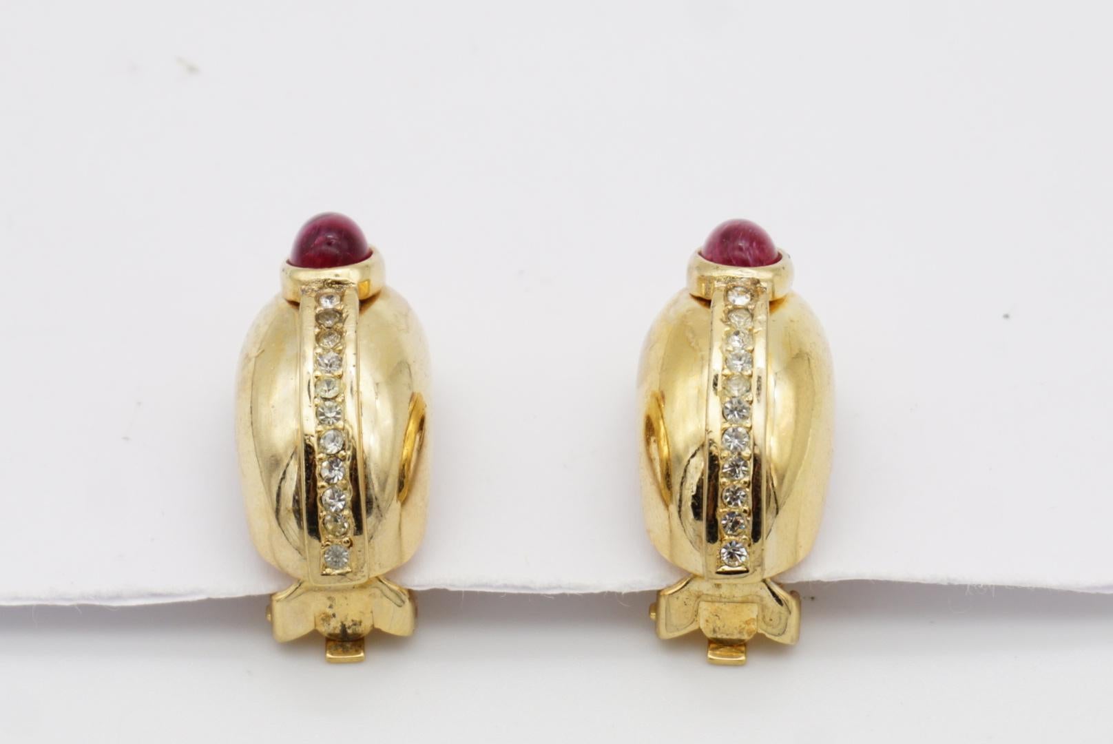 Christian Dior GROSSE 1970s Large Ruby Oval Crystal Half Hoop Dome Clip Earrings 8