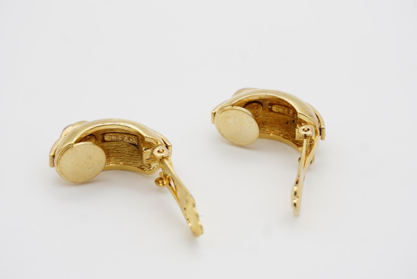 Christian Dior GROSSE 1970s Large Ruby Oval Crystal Half Hoop Dome Clip Earrings 11