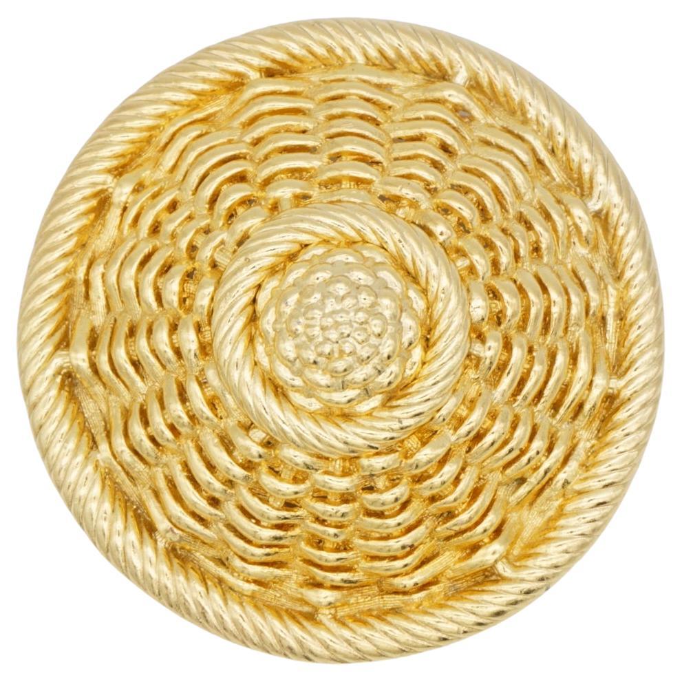 Christian Dior GROSSE 1970s Large Vivid Woven Dome Straw Hat Chunky Gold Brooch