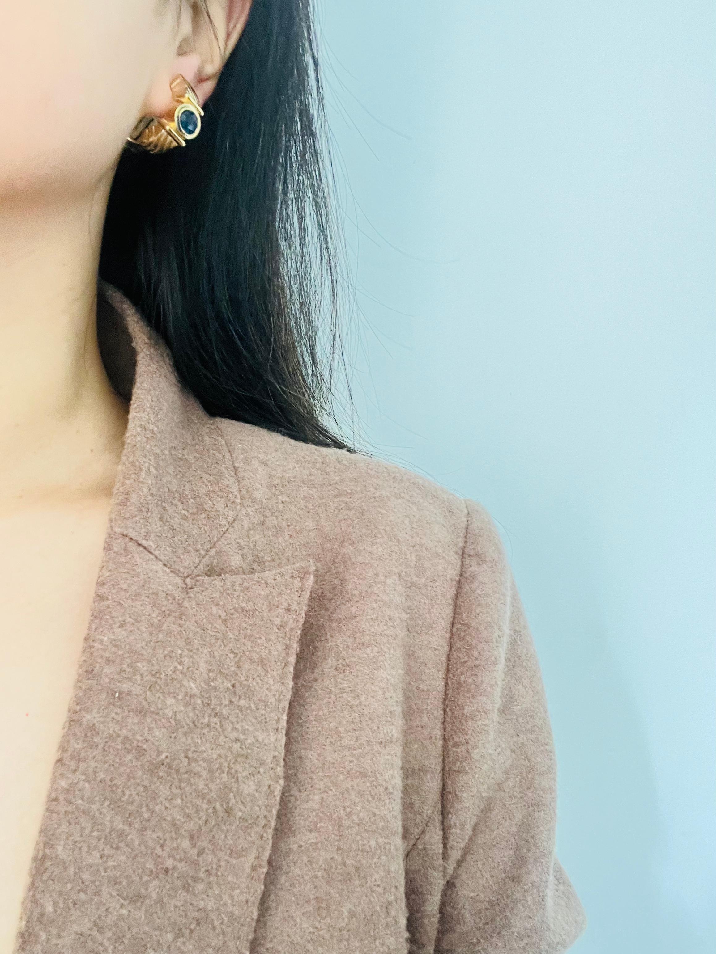 Christian Dior GROSSE 1970er Jahre Lange Ovale Saphir Kristall Dome Clip Ohrringe im Angebot 5