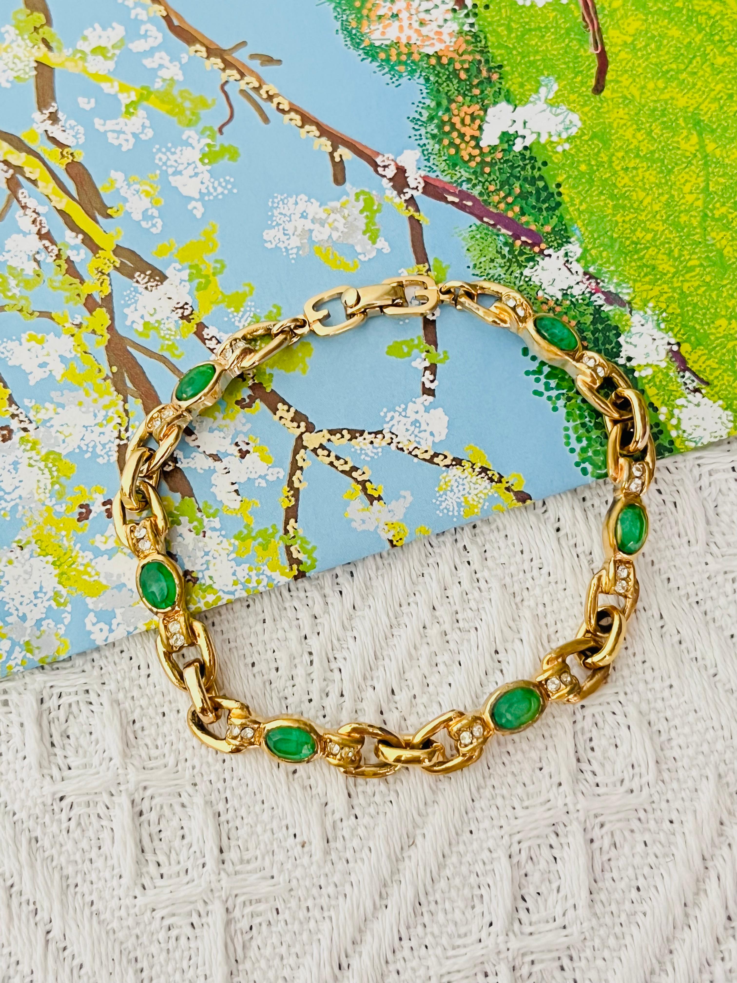 Christian Dior GROSSE Pulsera eslabonada con cristales esmeralda ovalados de los años 70 en Bueno estado para la venta en Wokingham, England