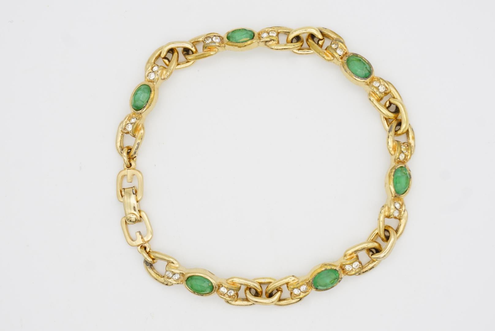 Christian Dior GROSSE Pulsera eslabonada con cristales esmeralda ovalados de los años 70 en venta 4