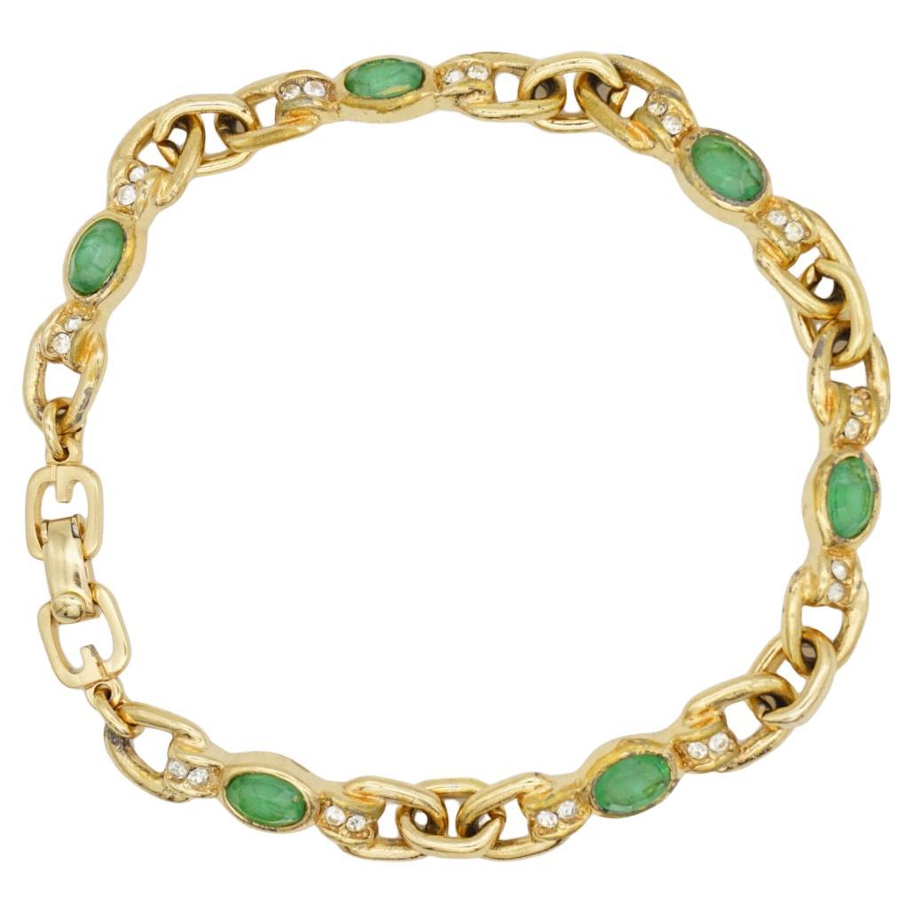 Christian Dior GROSSE 1970s Oval Emerald Crystals Interlocked Linked Bracelet in vendita