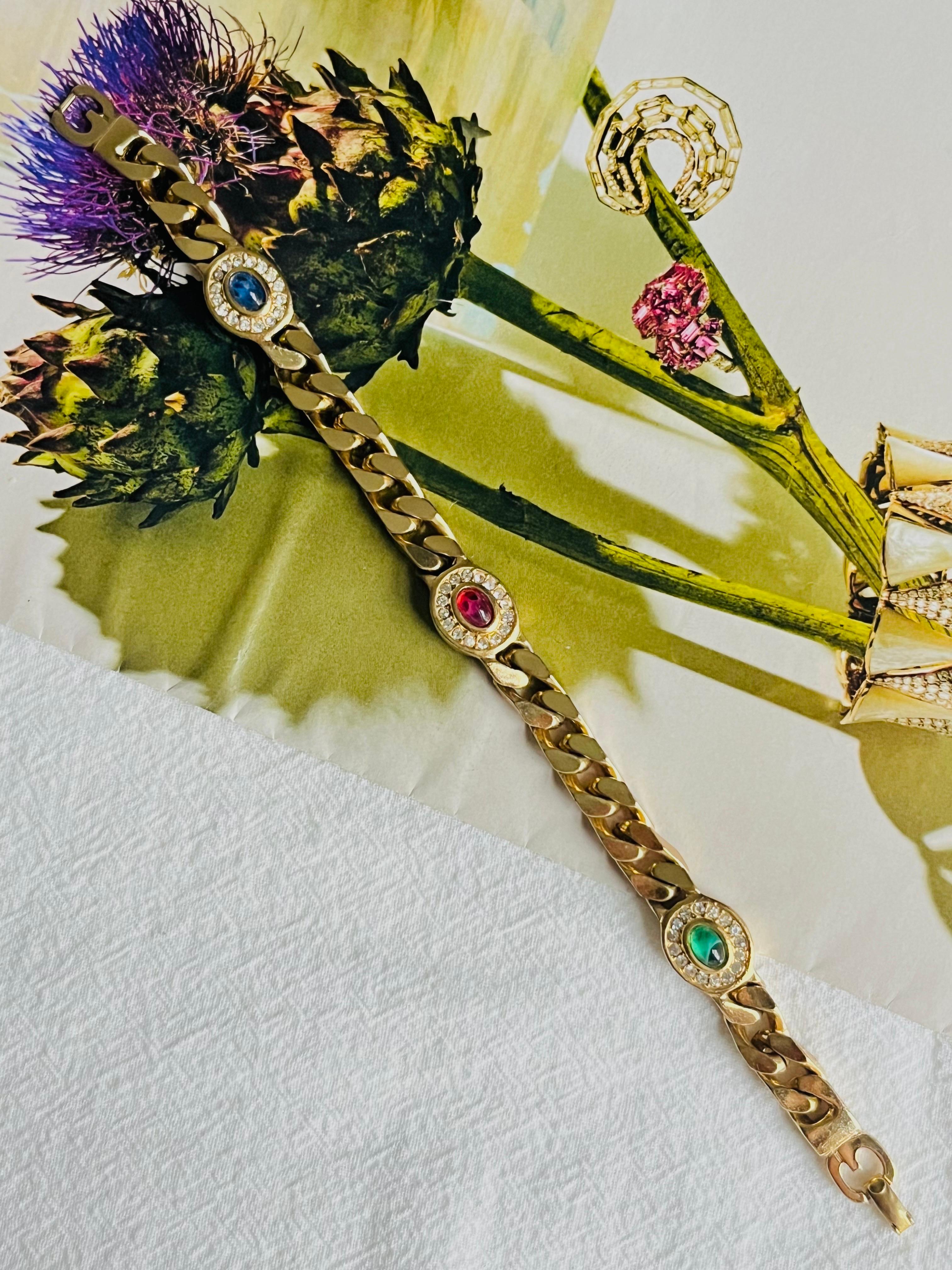 Christian Dior GROSSE 1970er Jahre Rubin-Saphir-Smaragd-Kristall-Ineinandergreifendes Armband (Art déco) im Angebot