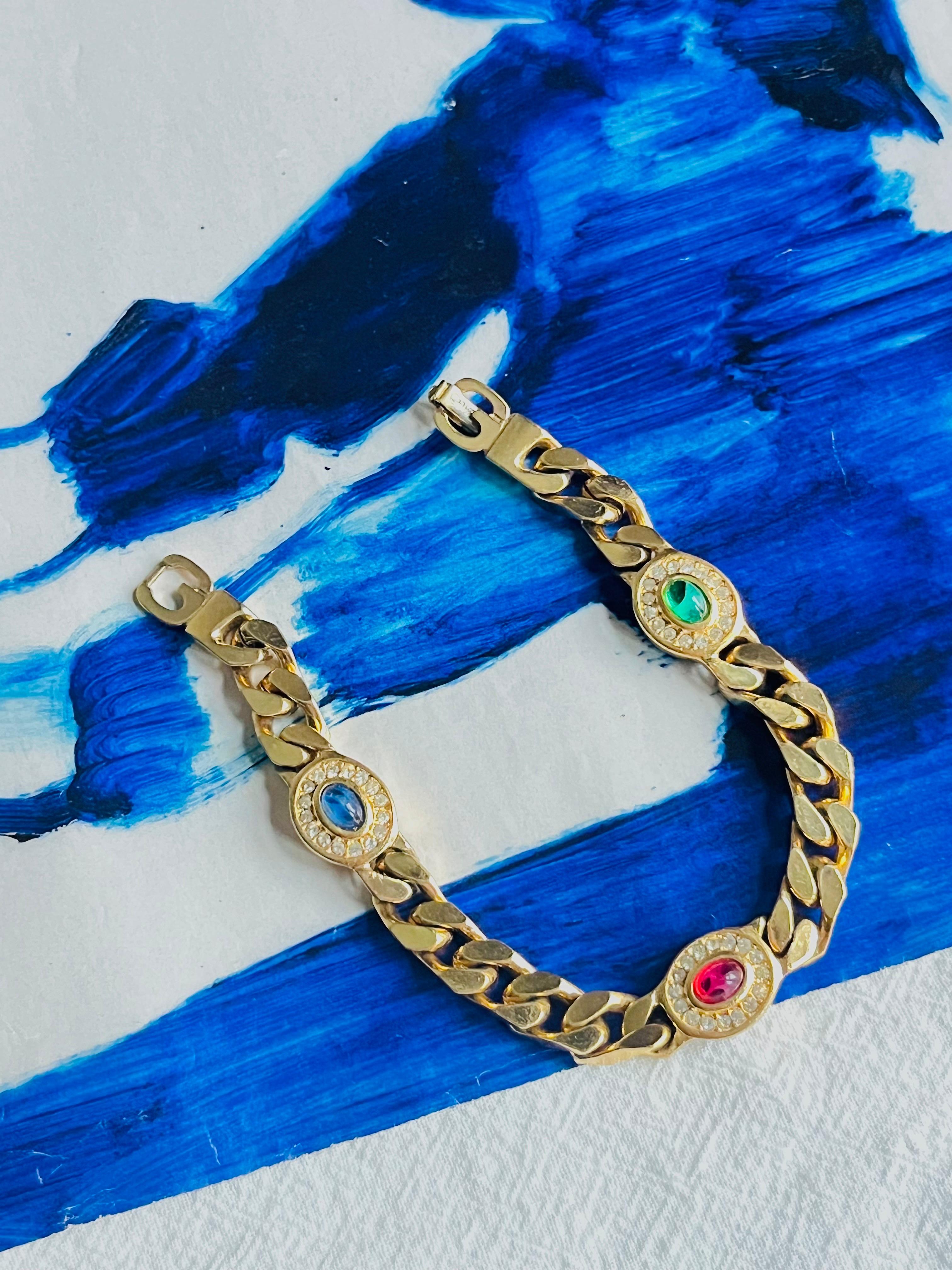 Christian Dior GROSSE 1970er Jahre Rubin-Saphir-Smaragd-Kristall-Ineinandergreifendes Armband für Damen oder Herren im Angebot
