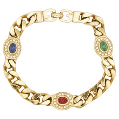 Christian Dior GROSSE 1970s Ruby Sapphire Emerald Crystal Interlocked Bracelet