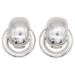 Christian Dior GROSSE 1970 A Silver Door Knocker Rectangle Circle Hoop Earrings