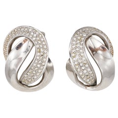 Christian Dior GROSSE 1970s Silver Interlocked Twist Crystals Chunky Earrings
