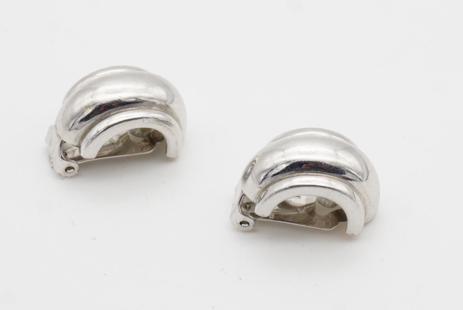 Christian Dior GROSSE 1970s Textured Glow Hoop Dome Chunky Silver Clip Earrings For Sale 5