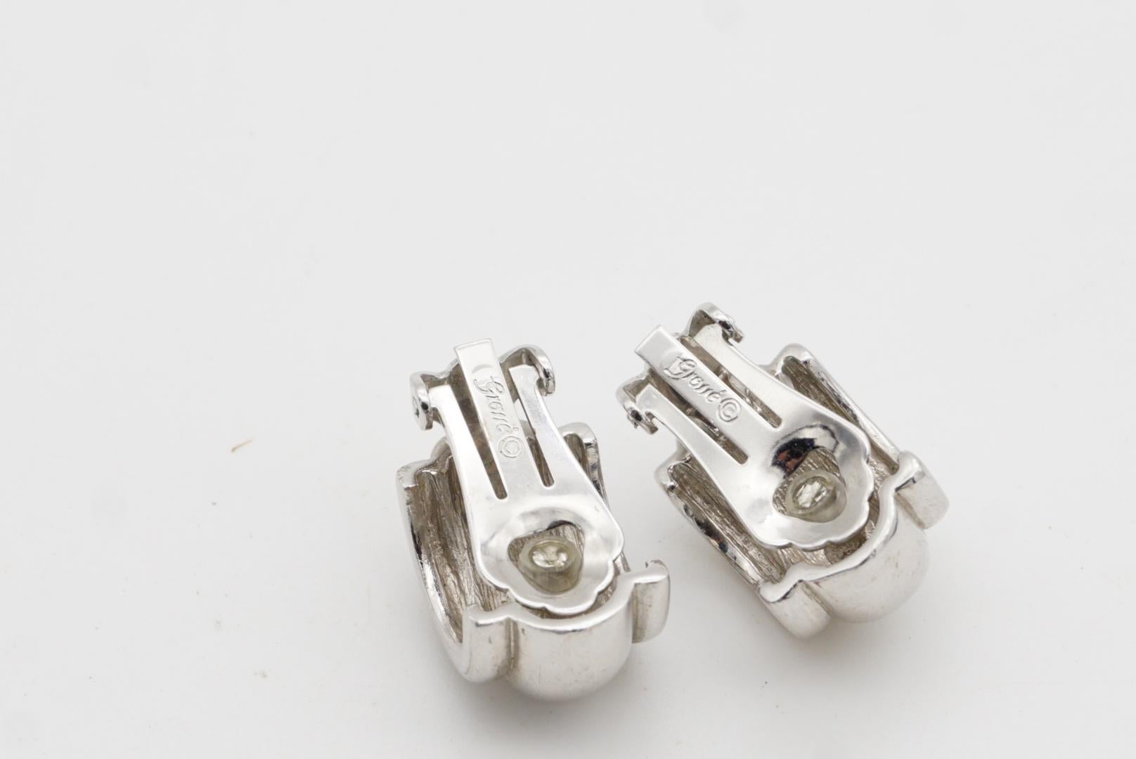 Christian Dior GROSSE 1970s Textured Glow Hoop Dome Chunky Silver Clip Earrings For Sale 6