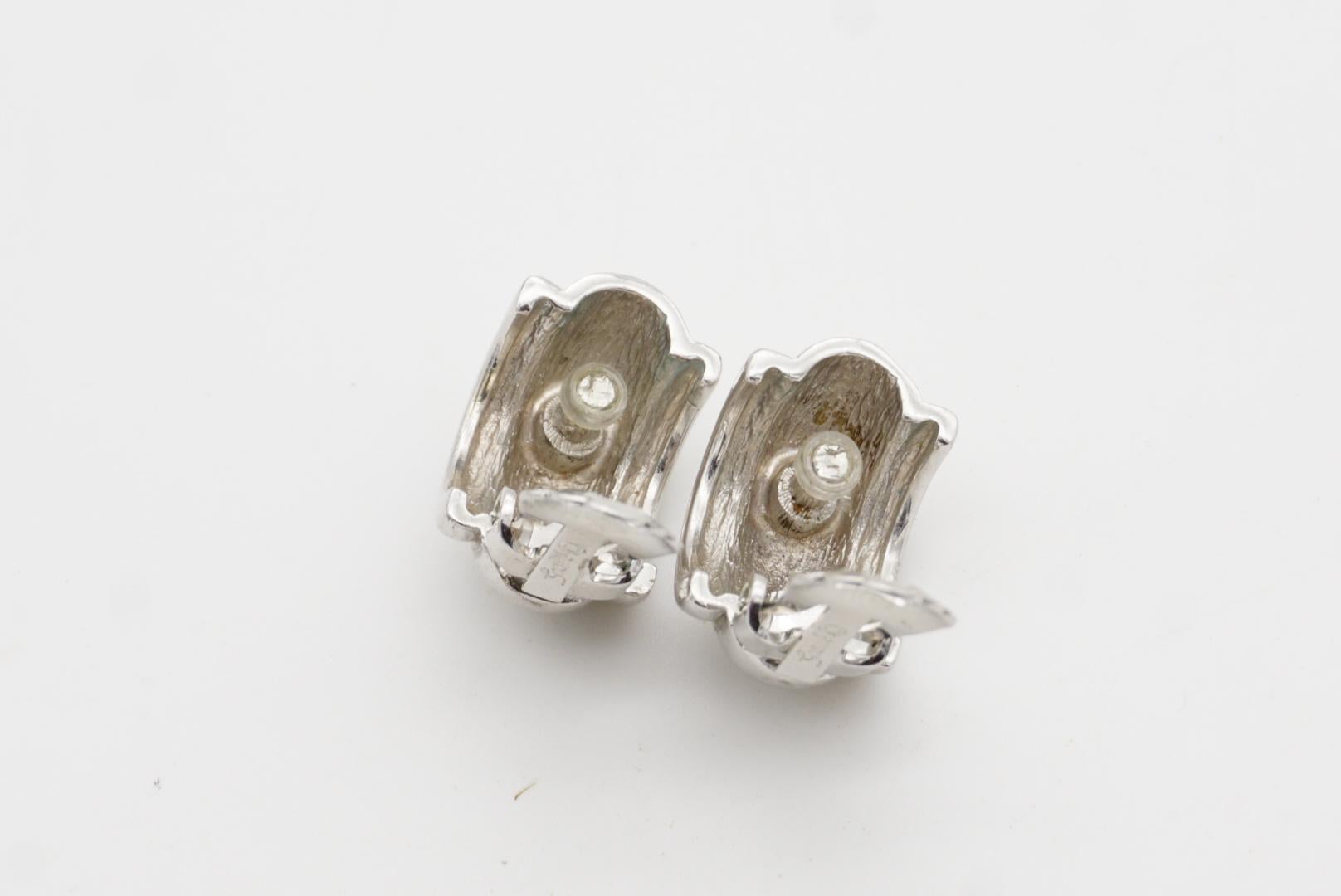 Christian Dior GROSSE 1970s Textured Glow Hoop Dome Chunky Silver Clip Earrings For Sale 7