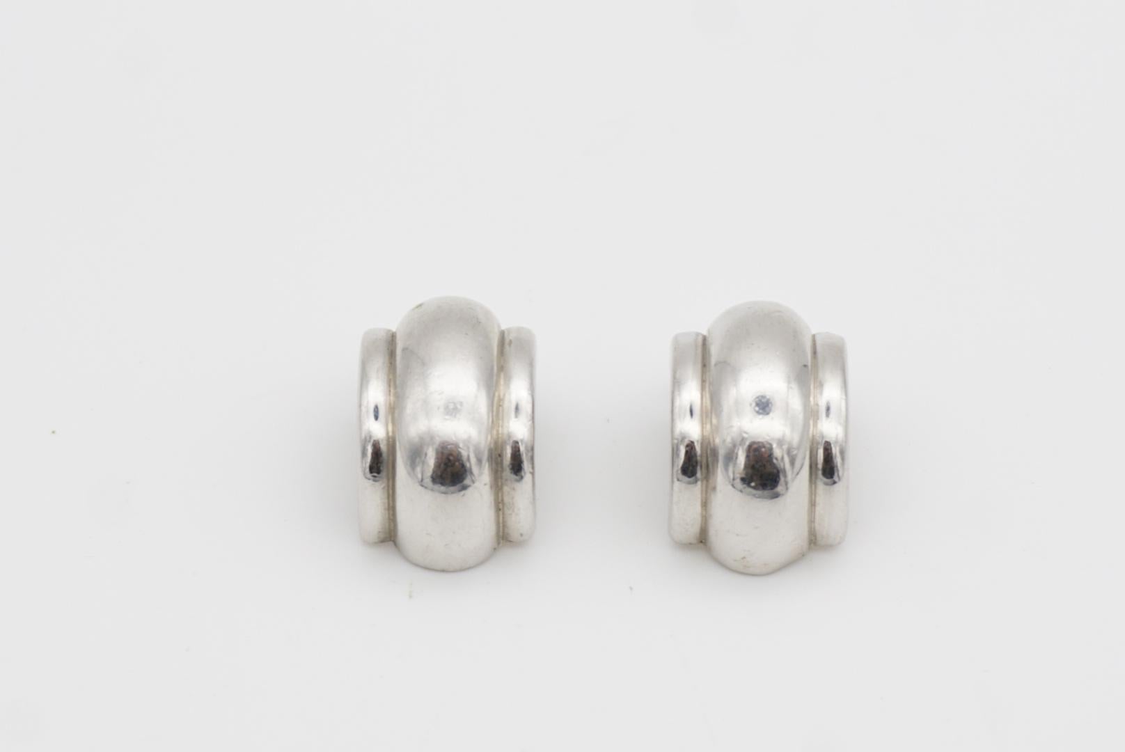 Christian Dior GROSSE 1970s Textured Glow Hoop Dome Chunky Silver Clip Earrings For Sale 4