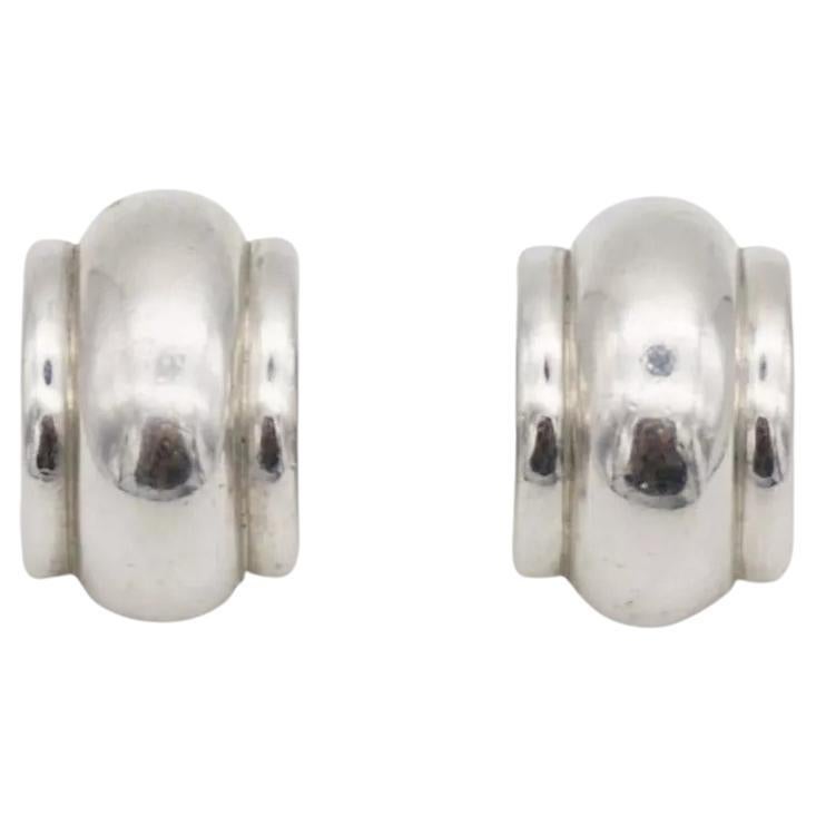 Christian Dior GROSSE 1970s Textured Glow Hoop Dome Chunky Silver Clip Earrings For Sale