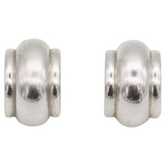Christian Dior GROSSE 1970s Textured Glow Hoop Dome Chunky Silver Clip Earrings