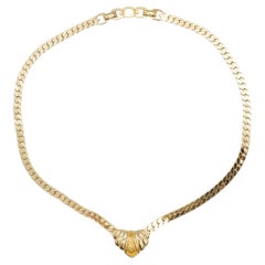Christian Dior GROSSE 1970s Triangle Shell Wing Pendant Monderist Gold Necklace