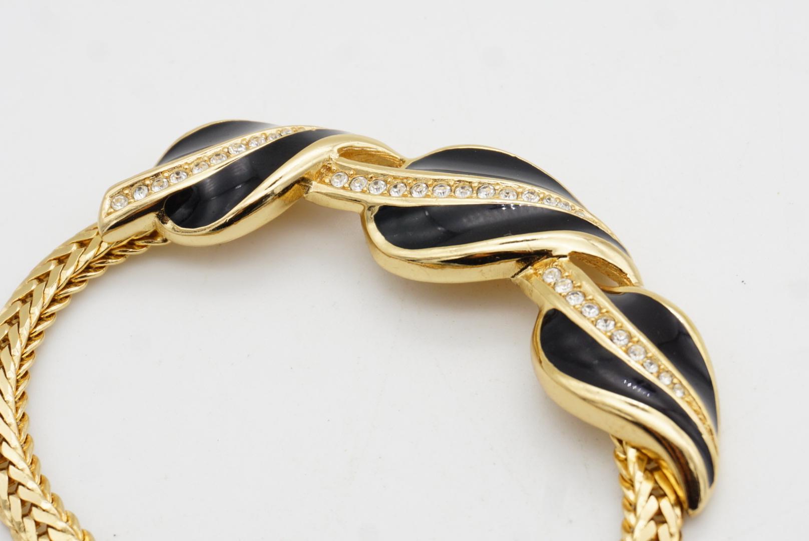 Christian Dior GROSSE 1970s Trio Foglie Smalto Nero Cristalli Collana intrecciata in vendita 6