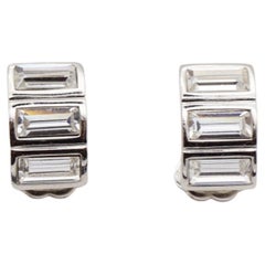 Christian Dior GROSSE 1970s Trio Rectangle Dome White Crystals Clip Earrings