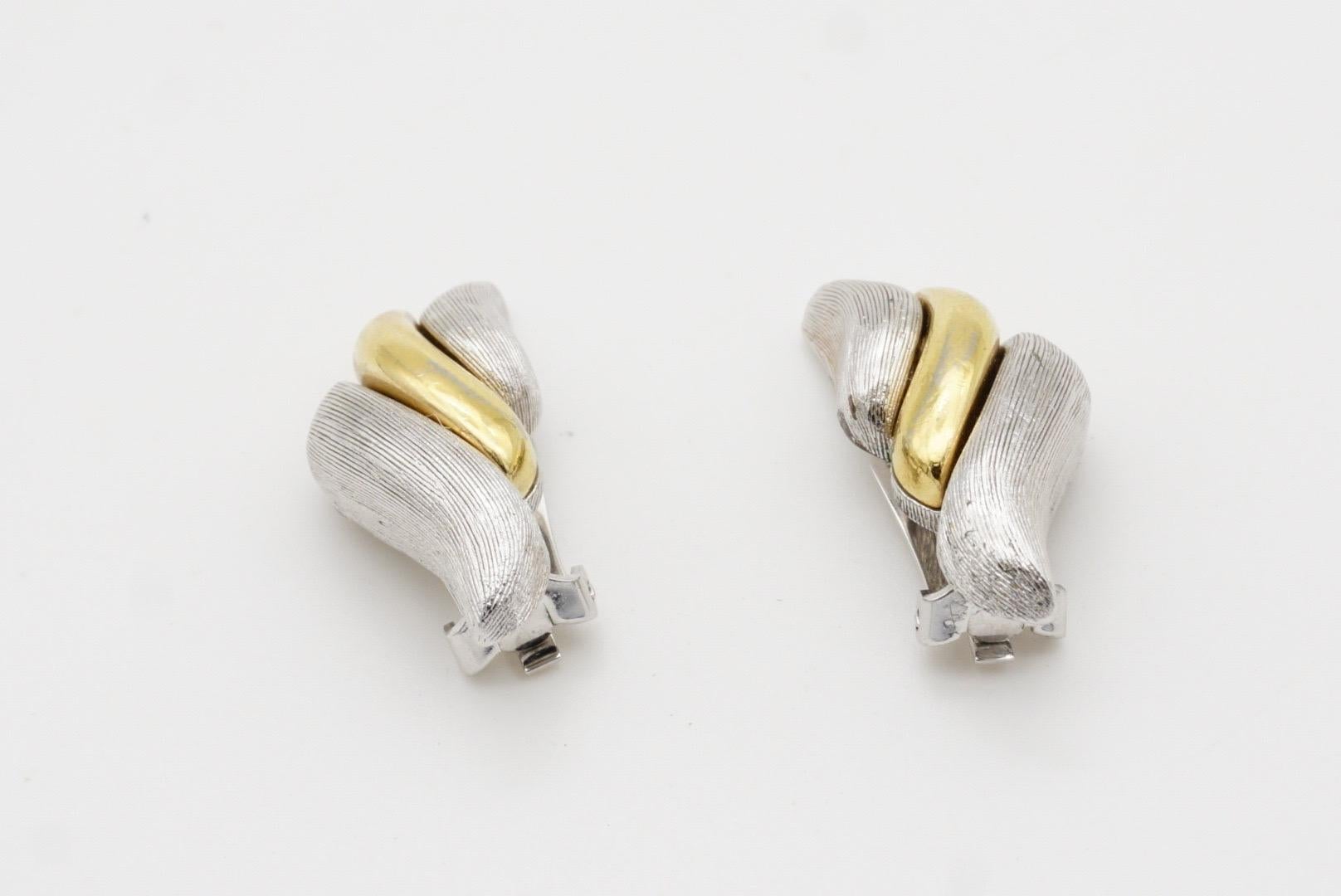 Christian Dior GROSSE 1970s Trio Spiral Fire Chunky Argento Oro Orecchini a Clip in vendita 5
