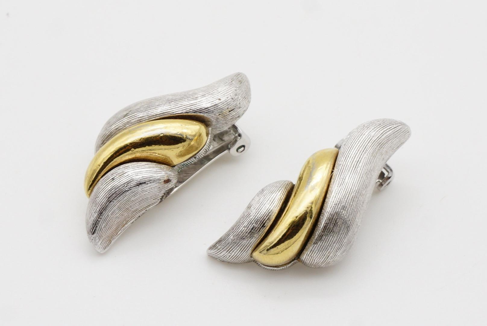 Christian Dior GROSSE 1970s Trio Spiral Fire Chunky Argento Oro Orecchini a Clip in vendita 3
