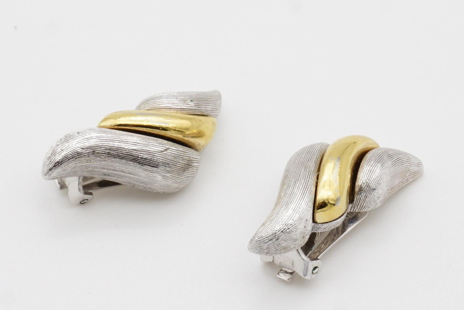 Christian Dior GROSSE 1970s Trio Spiral Fire Chunky Argento Oro Orecchini a Clip in vendita 4