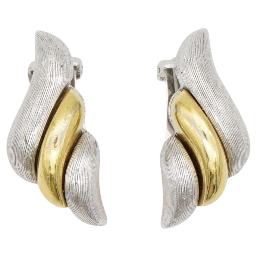 Christian Dior GROSSE 1970s Trio Spiral Fire Chunky Argento Oro Orecchini a Clip in vendita