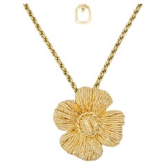 Christian Dior GROSSE 1970s Vintage Brushed Flower Lucky Clover Pendant Necklace