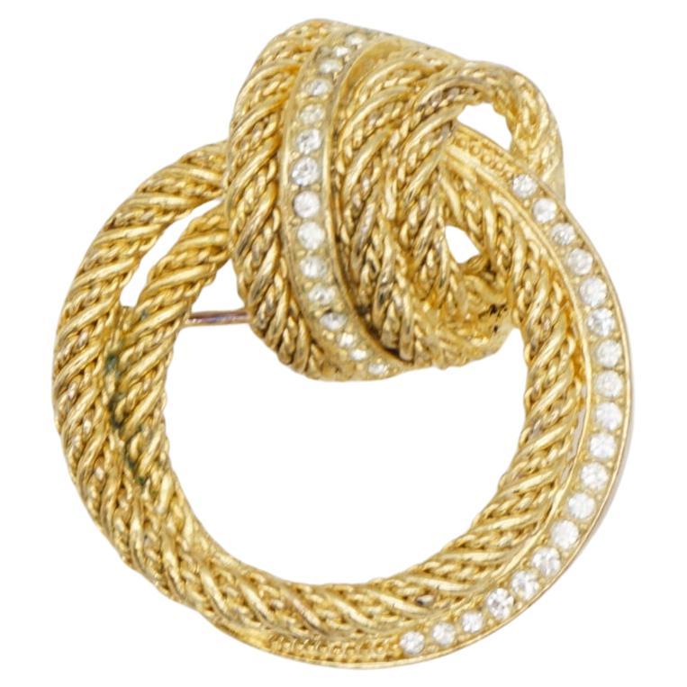 Christian Dior GROSSE 1970s Vintage Crystals Double Hoop Knot Twist Rope Brooch