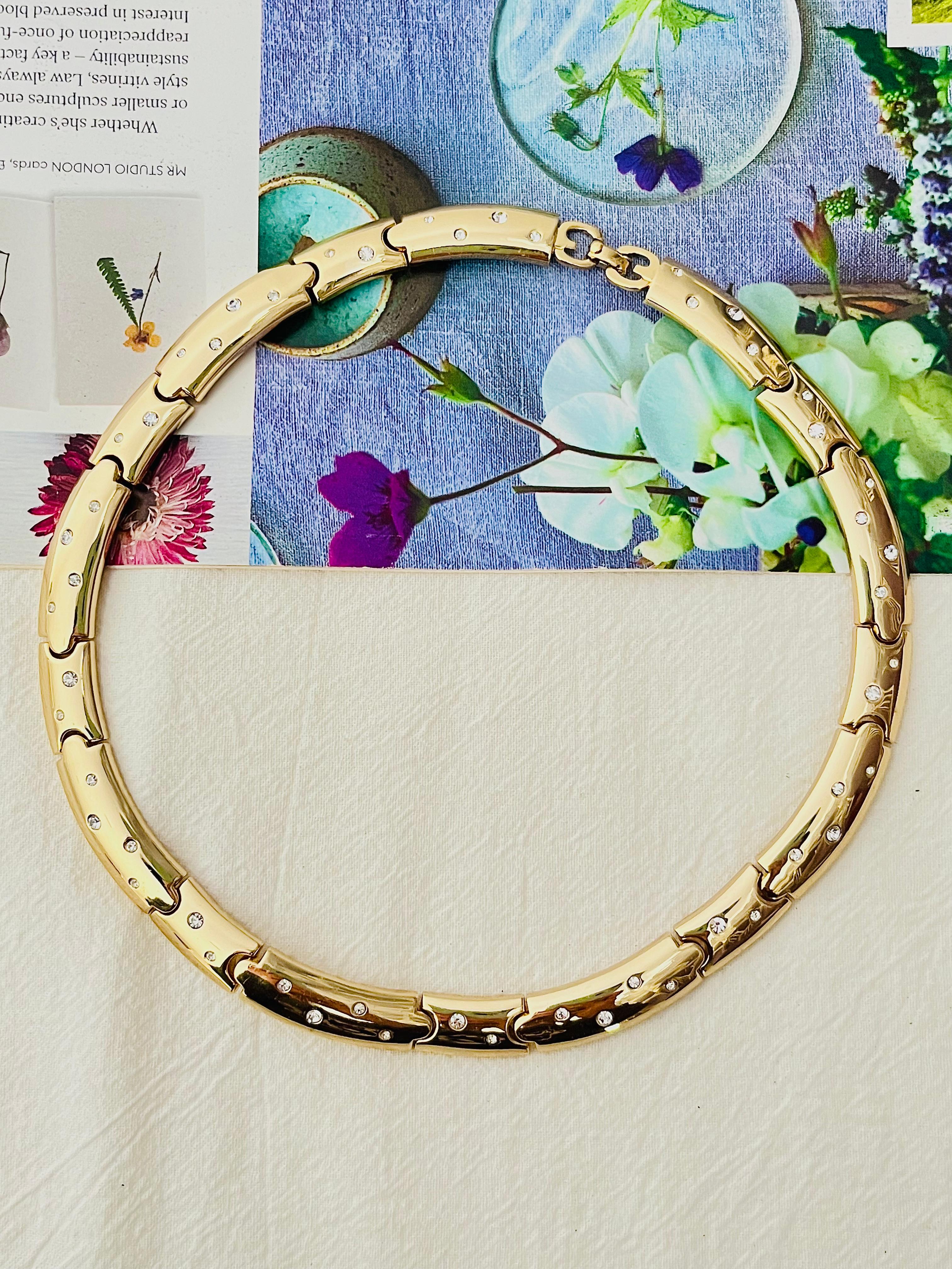 Contemporaneo Christian Dior GROSSE 1970s Vintage Crystals Glow Link Choker Collare Collana in vendita