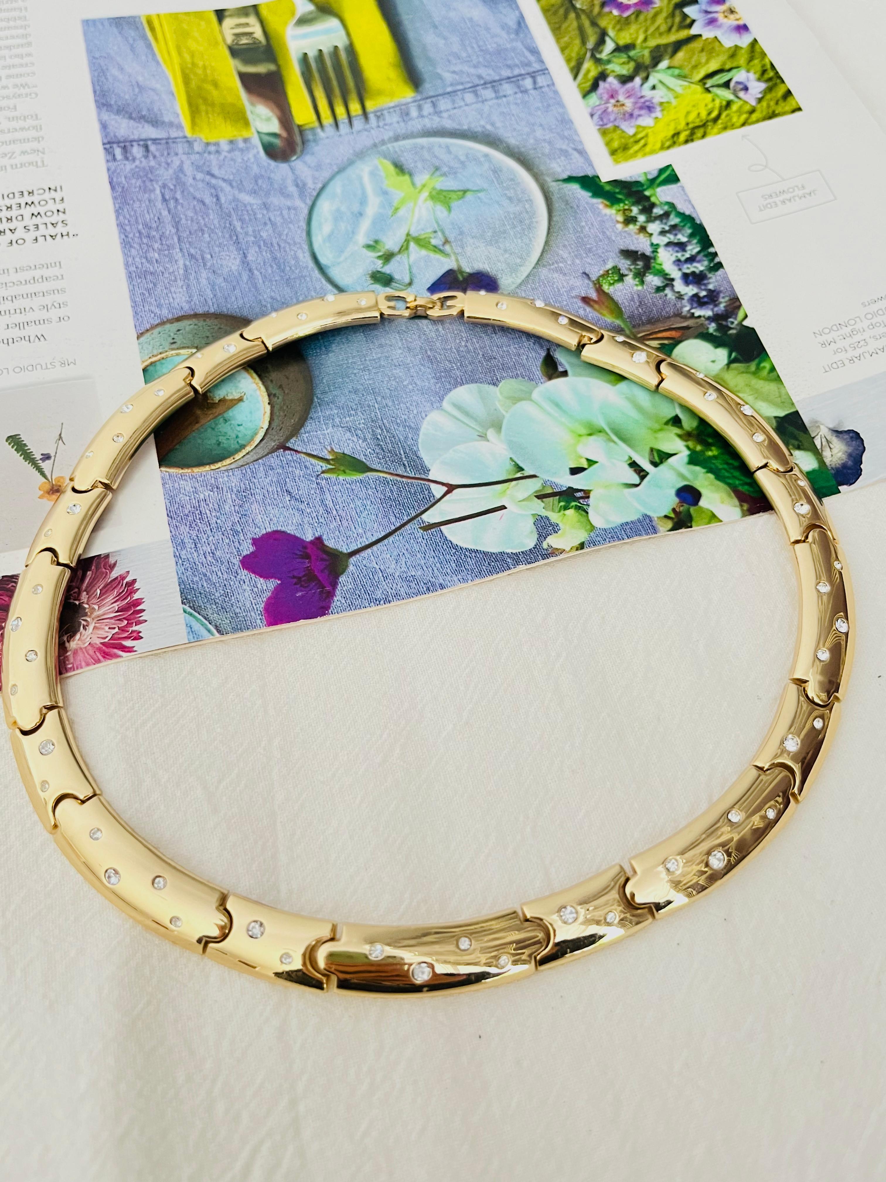 da uomo o donna Christian Dior GROSSE 1970s Vintage Crystals Glow Link Choker Collare Collana in vendita