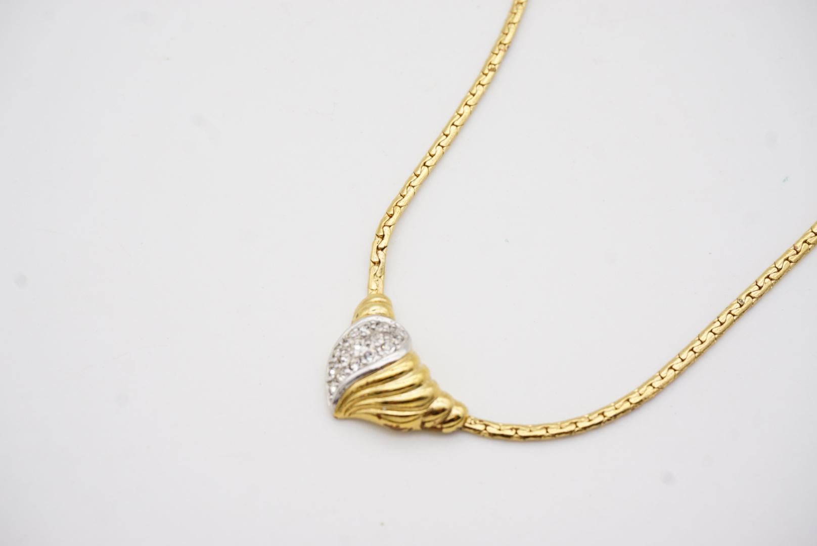 Christian Dior GROSSE 1970s Vintage Crystals Silver Gold Heart Pendant Necklace For Sale 2