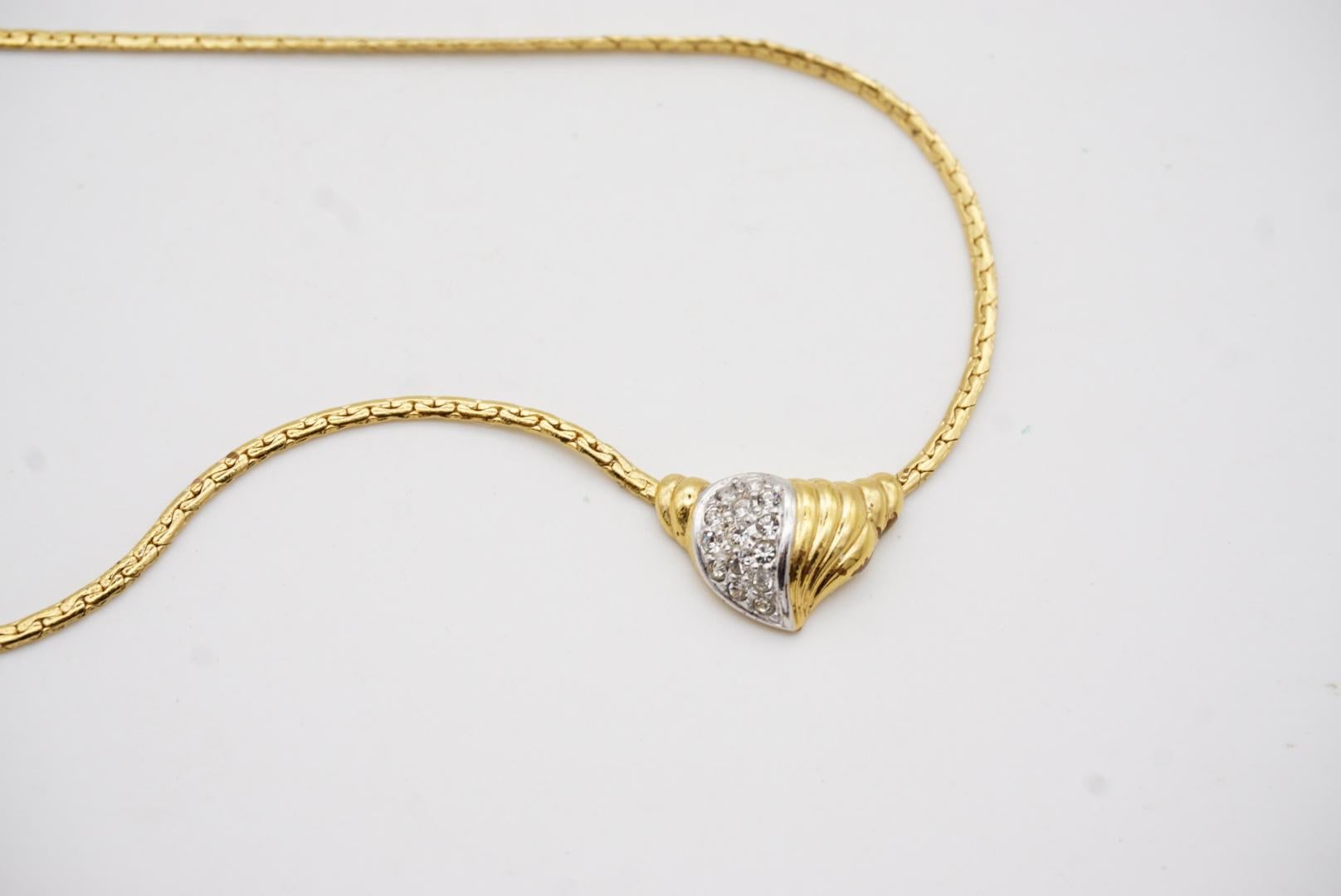 Christian Dior GROSSE 1970s Vintage Crystals Silver Gold Heart Pendant Necklace For Sale 4