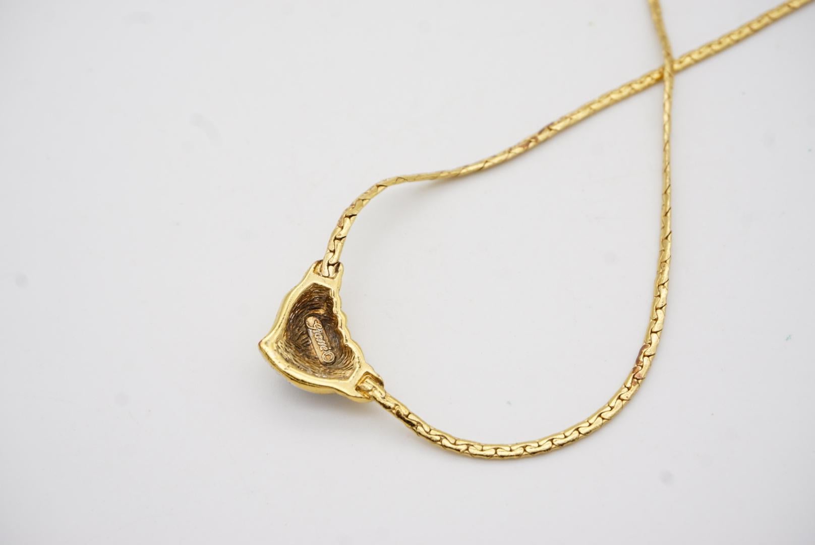 Christian Dior GROSSE 1970s Vintage Crystals Silver Gold Heart Pendant Necklace 10