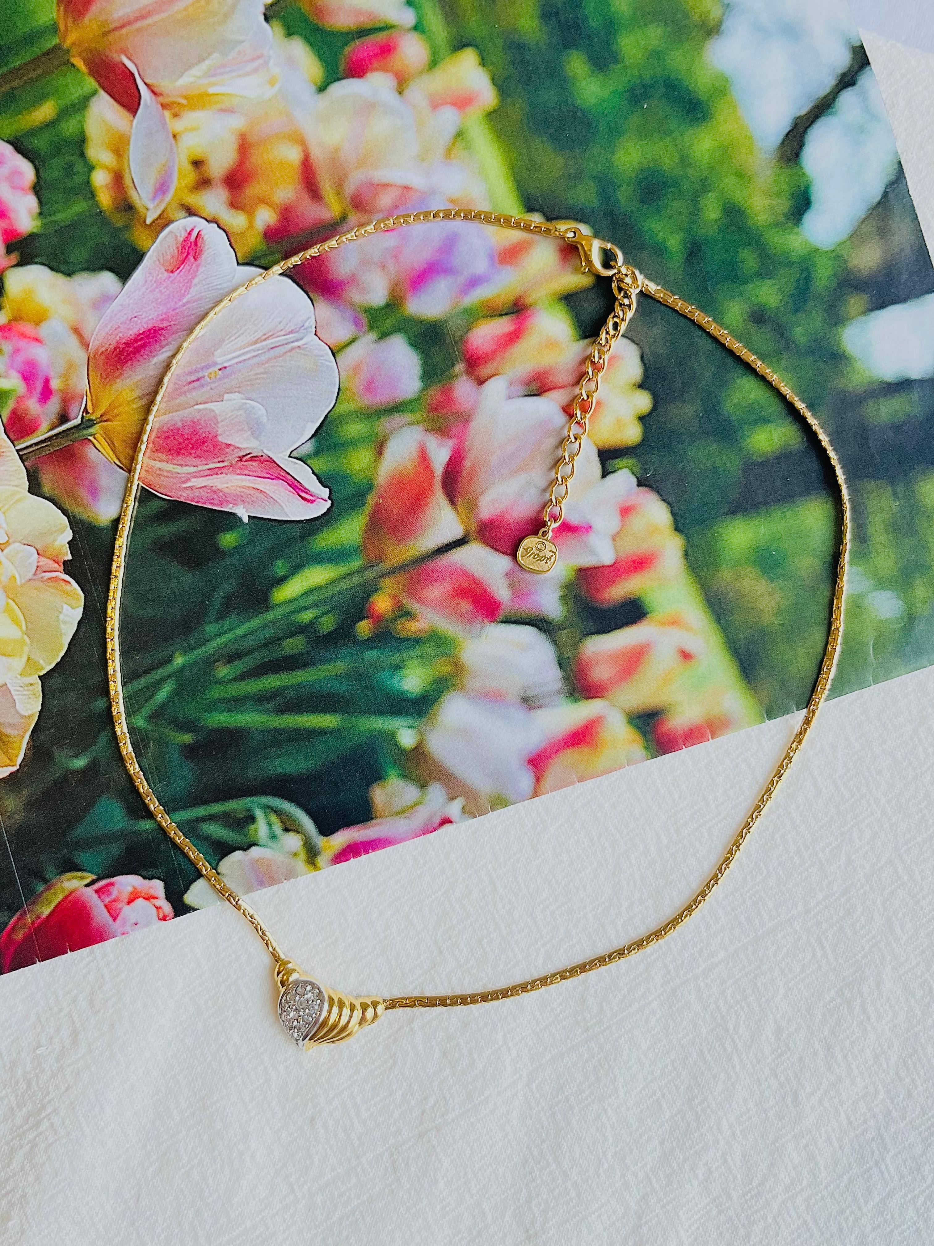 Christian Dior GROSSE 1970s Vintage Crystals Silver Gold Heart Pendant Necklace In Good Condition In Wokingham, England