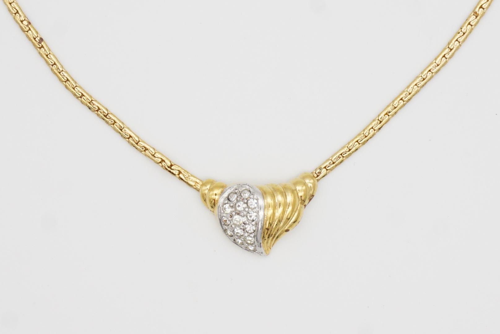 Christian Dior GROSSE 1970s Vintage Crystals Silver Gold Heart Pendant Necklace 3