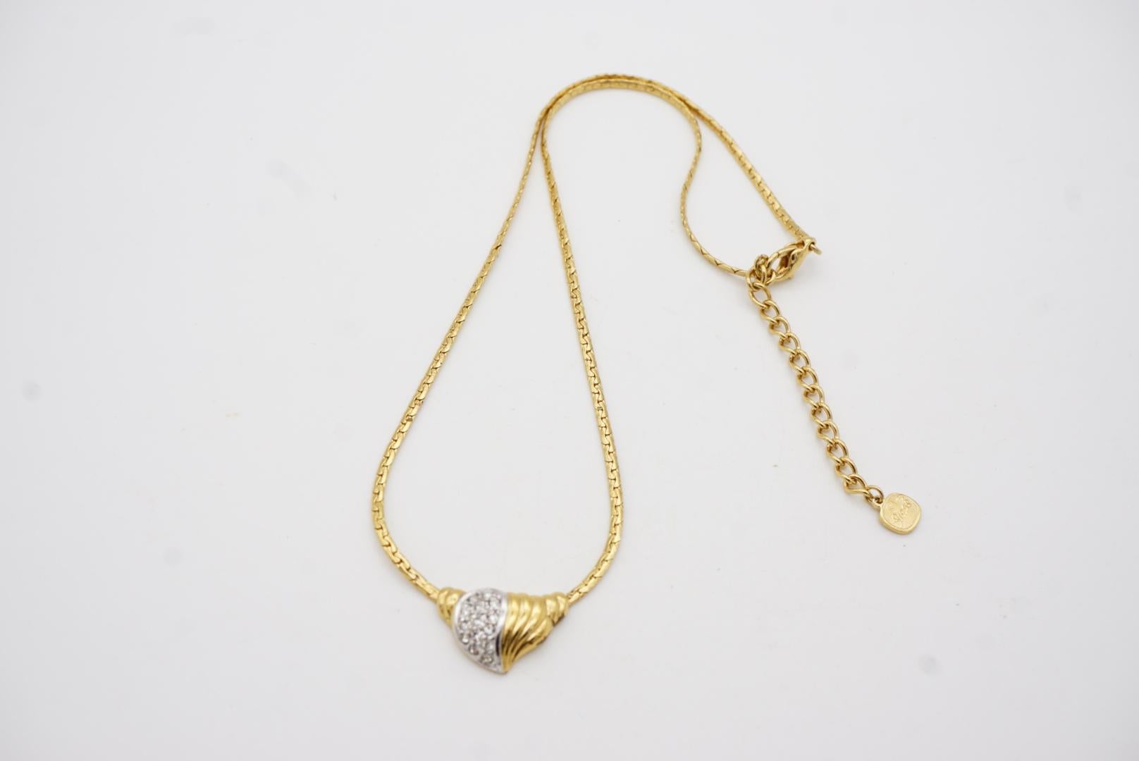 Christian Dior GROSSE 1970s Vintage Crystals Silver Gold Heart Pendant Necklace For Sale 1